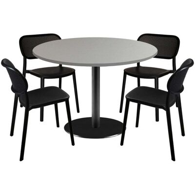 RestooTab Esstisch-Set Rome Ø120cm und 4 Stühle - Modell Blau Prusse mit Holzimitatkanten; 120x120x75x120 cm (LxBxHxØ); grau/edelstahl; Gestell schwarz; rund RestooTab Esstisch-Set Rome Ø120cm und 4 Stühle - Modell Blau Prusse mit Holzimitatkanten; 120x120x75x120 cm (LxBxHxØ); grau/edelstahl; Gestell schwarz; rund