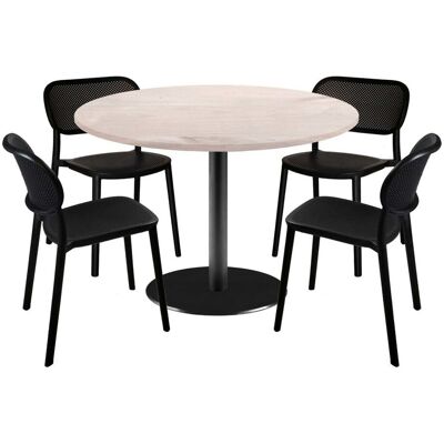 RestooTab Esstisch-Set Rome Ø120cm und 4 Stühle - Modell blauer Mond; 120x120x75x120 cm (LxBxHxØ); birke/hellgrau; Gestell schwarz; rund RestooTab Esstisch-Set Rome Ø120cm und 4 Stühle - Modell blauer Mond; 120x120x75x120 cm (LxBxHxØ); birke/hellgrau; Gestell schwarz; rund