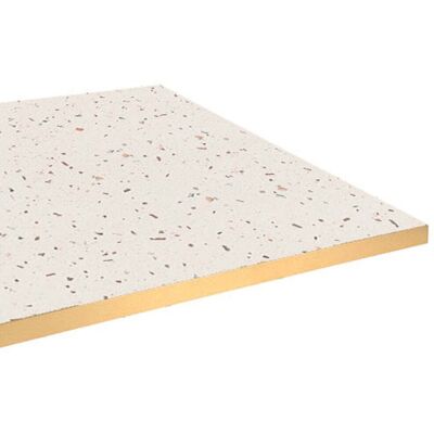 RestooTab Tischplatte quadratisch, Terrazzodekor, Kanten messingfarben; 70x70 cm (LxB); weiß/terrazzo/messing; quadratisch RestooTab Tischplatte quadratisch, Terrazzodekor, Kanten messingfarben; 70x70 cm (LxB); weiß/terrazzo/messing; quadratisch