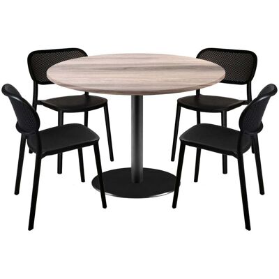 RestooTab Esstisch-Set Rome Ø120cm und 4 Stühle - Modell blauer Mond; 120x120x75x120 cm (LxBxHxØ); eiche/hellgrau; Gestell schwarz; rund RestooTab Esstisch-Set Rome Ø120cm und 4 Stühle - Modell blauer Mond; 120x120x75x120 cm (LxBxHxØ); eiche/hellgrau; Gestell schwarz; rund