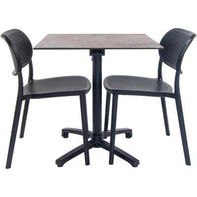 RestooTab Terrassenset Klapptisch Diabolo - 2 Stühle - Modell Anthrazitgrau; 70x70x73 cm (LxBxH); Platte hellgrau, Gestell schwarz; quadratisch RestooTab Terrassenset Klapptisch Diabolo - 2 Stühle - Modell Anthrazitgrau; 70x70x73 cm (LxBxH); Platte hellgrau, Gestell schwarz; quadratisch