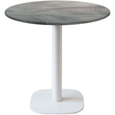 RestooTab Tisch Round rund Gestell weiß - Dekor Stein; 75x70 cm (HxØ); Platte grau/blau/marmoriert, Gestell weiß; rund RestooTab Tisch Round rund Gestell weiß - Dekor Stein; 75x70 cm (HxØ); Platte grau/blau/marmoriert, Gestell weiß; rund