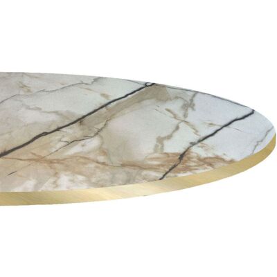 RestooTab Tischplatte rund, helles Marmor-Dekor, Kanten messingfarben; 70x70 cm (LxB); wollweiß/grau/messing; rund RestooTab Tischplatte rund, helles Marmor-Dekor, Kanten messingfarben; 70x70 cm (LxB); wollweiß/grau/messing; rund
