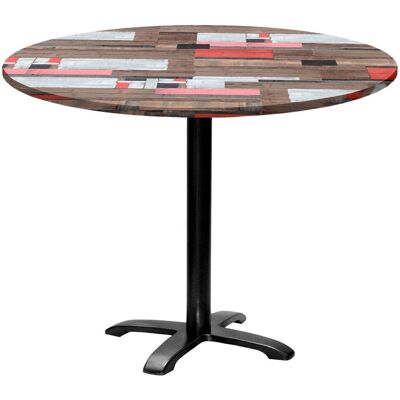 RestooTab Tisch Bazila rund - Dekor Holz; 74x110 cm (HxØ); Platte mehrfarbig, Gestell schwarz; rund RestooTab Tisch Bazila rund - Dekor Holz; 74x110 cm (HxØ); Platte mehrfarbig, Gestell schwarz; rund