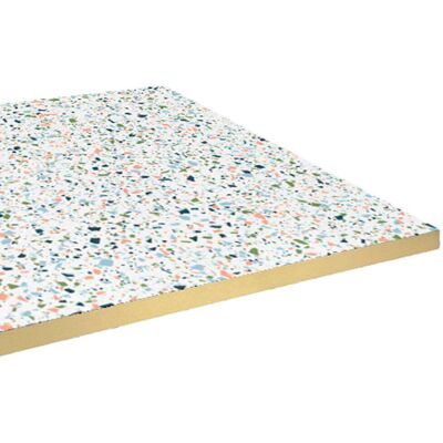 RestooTab Tischplatte rechteckig, Terrazzodekor, Kanten messingfarben; 160x80 cm (LxB); mehrfarbig/terrazzo/messing; rechteckig RestooTab Tischplatte rechteckig, Terrazzodekor, Kanten messingfarben; 160x80 cm (LxB); mehrfarbig/terrazzo/messing; rechteckig