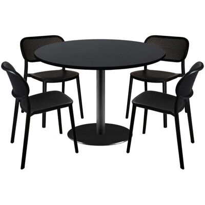 RestooTab Esstisch-Set Rome XL mit 4 Stühlen - Dekor Uni; 120x120x75x120 cm (LxBxHxØ); schwarz; Gestell schwarz; rund RestooTab Esstisch-Set Rome XL mit 4 Stühlen - Dekor Uni; 120x120x75x120 cm (LxBxHxØ); schwarz; Gestell schwarz; rund