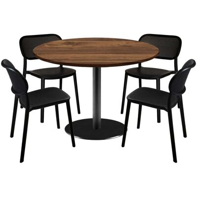 RestooTab Esstisch-Set Rome Ø120cm und 4 Stühle - Modell blauer Mond; 120x120x75x120 cm (LxBxHxØ); eiche wenge; Gestell schwarz; rund RestooTab Esstisch-Set Rome Ø120cm und 4 Stühle - Modell blauer Mond; 120x120x75x120 cm (LxBxHxØ); eiche wenge; Gestell schwarz; rund