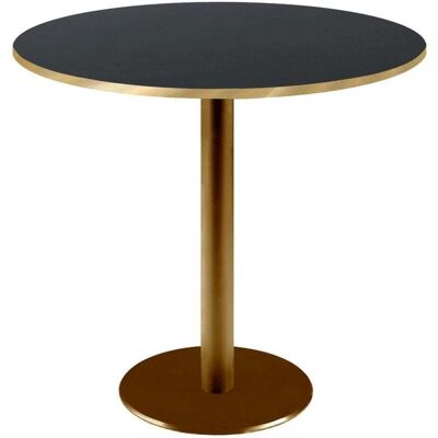 RestooTab Tisch Rome rund Gestell goldmetallic - Kanten messingfarben; 75x70 cm (HxØ); Platte schwarz/messing, Gestell messing; rund RestooTab Tisch Rome rund Gestell goldmetallic - Kanten messingfarben; 75x70 cm (HxØ); Platte schwarz/messing, Gestell messing; rund
