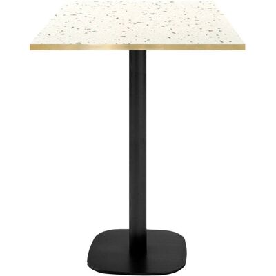 RestooTab Stehtisch Round quadratisch - Kanten messingfarben; 60x60x113 cm (LxBxH); Platte terrazzo, Gestell schwarz; quadratisch RestooTab Stehtisch Round quadratisch - Kanten messingfarben; 60x60x113 cm (LxBxH); Platte terrazzo, Gestell schwarz; quadratisch