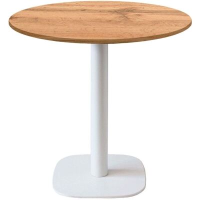 RestooTab Tisch Round rund Gestell weiß - Dekor Holz & Uni; 75x70 cm (HxØ); Platte eiche, Gestell weiß; rund RestooTab Tisch Round rund Gestell weiß - Dekor Holz & Uni; 75x70 cm (HxØ); Platte eiche, Gestell weiß; rund