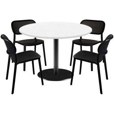 RestooTab Esstisch-Set Rome XL mit 4 Stühlen - Dekor Uni; 120x120x75x120 cm (LxBxHxØ); weiß; Gestell schwarz; rund RestooTab Esstisch-Set Rome XL mit 4 Stühlen - Dekor Uni; 120x120x75x120 cm (LxBxHxØ); weiß; Gestell schwarz; rund