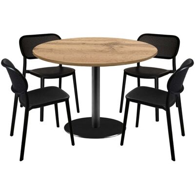 RestooTab Esstisch-Set Rome Ø120cm und 4 Stühle - Modell blauer Mond; 120x120x75x120 cm (LxBxHxØ); eiche; Gestell schwarz; rund RestooTab Esstisch-Set Rome Ø120cm und 4 Stühle - Modell blauer Mond; 120x120x75x120 cm (LxBxHxØ); eiche; Gestell schwarz; rund