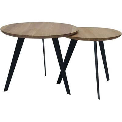 Infantil 2er-Set Beistelltisch 'Toni', Wildeiche; 40x40 cm (HxØ); Platte braun, Gestell schwarz; rund Infantil 2er-Set Beistelltisch 'Toni', Wildeiche; 40x40 cm (HxØ); Platte braun, Gestell schwarz; rund