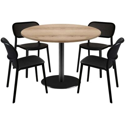 RestooTab Esstisch-Set Rome Ø120cm und 4 Stühle - Modell blauer Mond; 120x120x75x120 cm (LxBxHxØ); eiche/natur; Gestell schwarz; rund RestooTab Esstisch-Set Rome Ø120cm und 4 Stühle - Modell blauer Mond; 120x120x75x120 cm (LxBxHxØ); eiche/natur; Gestell schwarz; rund