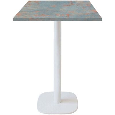 RestooTab Stehtisch Round quadratisch Gestell weiß - Dekor Stein; 60x60x113 cm (LxBxH); Platte metall verrostet, Gestell weiß; quadratisch RestooTab Stehtisch Round quadratisch Gestell weiß - Dekor Stein; 60x60x113 cm (LxBxH); Platte metall verrostet, Gestell weiß; quadratisch