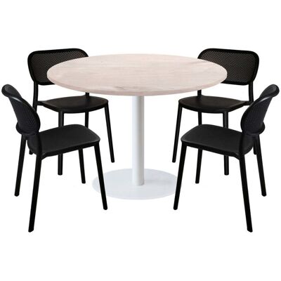 RestooTab Esstisch-Set Rome weiß Ø120cm und 4 Stühle - Modell blauer Mond; 120x120x75x120 cm (LxBxHxØ); birke; Gestell schwarz; rund RestooTab Esstisch-Set Rome weiß Ø120cm und 4 Stühle - Modell blauer Mond; 120x120x75x120 cm (LxBxHxØ); birke; Gestell schwarz; rund