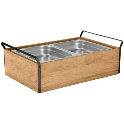 VEGA Buffet Kühltablett Esino hoch, 6,5 cm, Edelstahl 2x 1/2; GN 1/1, 61.9x38.6x20.9 cm (LxBxH); eiche/schwarz/edelstahl; rechteckig VEGA Buffet Kühltablett Esino hoch, 6,5 cm, Edelstahl 2x 1/2; GN 1/1, 61.9x38.6x20.9 cm (LxBxH); eiche/schwarz/edelstahl; rechteckig