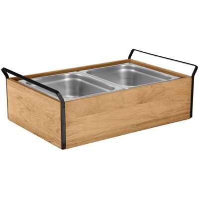 VEGA Buffet Kühltablett Esino hoch 10 cm Edelstahl 2x 1/2; Größe GN 1/1, 61.9x38.6x20.9 cm (LxBxH); eiche/schwarz/edelstahl; rechteckig VEGA Buffet Kühltablett Esino hoch 10 cm Edelstahl 2x 1/2; Größe GN 1/1, 61.9x38.6x20.9 cm (LxBxH); eiche/schwarz/edelstahl; rechteckig
