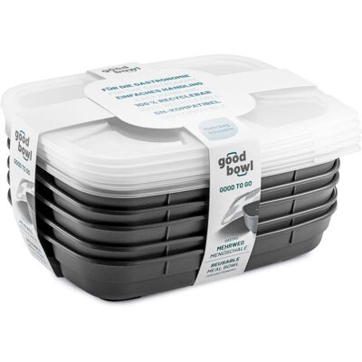thermohauser Mehrweg-Menübehälter GoodBowl Trio; 1020 ml, 24.7x18.5x5.05x5 cm (LxBxØxH); anthrazit; rechteckig; 5 Stück / Pack thermohauser Mehrweg-Menübehälter GoodBowl Trio; 1020 ml, 24.7x18.5x5.05x5 cm (LxBxØxH); anthrazit; rechteckig; 5 Stück / Pack