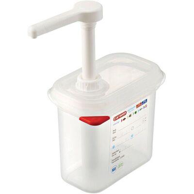 Araven Saucenspender/Pumpspender GN 1/9, Inhalt 1,5 L; Größe GN 1/9, 1500 ml, 17.6x10.8 cm (BxT); weiß Araven Saucenspender/Pumpspender GN 1/9, Inhalt 1,5 L; Größe GN 1/9, 1500 ml, 17.6x10.8 cm (BxT); weiß