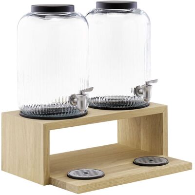 APS 2er Getränkespender -VALO- 43,5 x 21 cm, H: 46,5 cm Behälter aus Glas, je 7 Liter Zapfhahn aus Edelstahl Basis aus Eichenholz (wasserfest lackiert); 14000 ml, 43.5x33.5x47 cm (LxBxH); braun/schwarz/transparent APS 2er Getränkespender -VALO- 43,5 x 21 cm, H: 46,5 cm Behälter aus Glas, je 7 Liter Zapfhahn aus Edelstahl Basis aus Eichenholz (wasserfest lackiert); 14000 ml, 43.5x33.5x47 cm (LxBxH); braun/schwarz/transparent