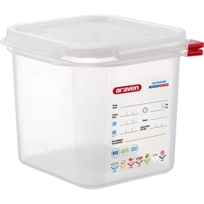 Araven Gastronormbehälter mit Deckel, Polypropylen, GN 1/6; Größe GN 1/6, 2600 ml, 17.6x16.2x15 cm (LxBxT); transparent Araven Gastronormbehälter mit Deckel, Polypropylen, GN 1/6; Größe GN 1/6, 2600 ml, 17.6x16.2x15 cm (LxBxT); transparent