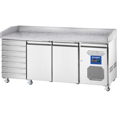 Stalgast Starline Pizzatisch, 2-türig, 7 Schubladen, EN 600x400 mm; 205.5x100x80 cm (BxHxT); silber Stalgast Starline Pizzatisch, 2-türig, 7 Schubladen, EN 600x400 mm; 205.5x100x80 cm (BxHxT); silber