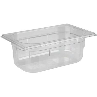 APS GN 1/4 Behälter 26,5 x 16,2 cm, Tiefe: 100 mm; Größe GN 1/4, 2500 ml, 26.4x16.2x10 cm (LxBxT); transparent APS GN 1/4 Behälter 26,5 x 16,2 cm, Tiefe: 100 mm; Größe GN 1/4, 2500 ml, 26.4x16.2x10 cm (LxBxT); transparent