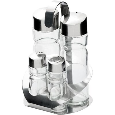 Stalgast Menage 4-teilig, Salz/Pfeffer/Essig/Öl; 12x18x11.5 cm (BxHxT); silber/transparent Stalgast Menage 4-teilig, Salz/Pfeffer/Essig/Öl; 12x18x11.5 cm (BxHxT); silber/transparent