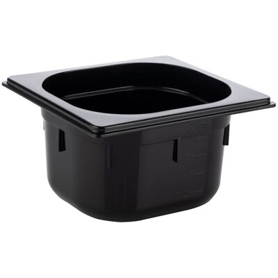 APS GN 1/6 Behälter, Polycarbonat; GN 1/6, 1500 ml, 17.6x16.2x10 cm (LxBxT); schwarz APS GN 1/6 Behälter, Polycarbonat; GN 1/6, 1500 ml, 17.6x16.2x10 cm (LxBxT); schwarz