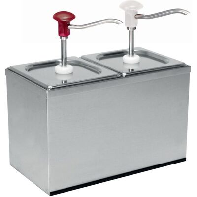Schneider Druckknopf Dosierspender mit GN Behälter Edelstahl; 3000 ml, 34x18x34 cm (LxBxH); edelstahl Schneider Druckknopf Dosierspender mit GN Behälter Edelstahl; 3000 ml, 34x18x34 cm (LxBxH); edelstahl