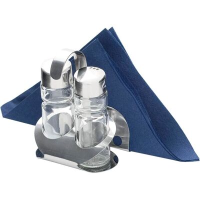 Stalgast Menage 2-teilig, Salz/Pfeffer, mit Karten-/ Serviettenhalter; 11.5 cm (H); silber/transparent Stalgast Menage 2-teilig, Salz/Pfeffer, mit Karten-/ Serviettenhalter; 11.5 cm (H); silber/transparent