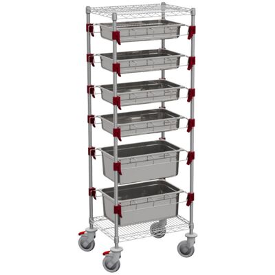 QUATRO Funktionaler hoher Küchenwagen mit höhenverstellbaren Schienen für GN - Behälter; 61x45x175 cm (BxTxH); silber QUATRO Funktionaler hoher Küchenwagen mit höhenverstellbaren Schienen für GN - Behälter; 61x45x175 cm (BxTxH); silber