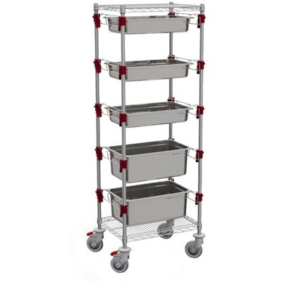 QUATRO Funktionaler hoher Küchenwagen mit höhenverstellbaren Schienen für GN - Behälter; 61x45x175 cm (BxTxH); silber QUATRO Funktionaler hoher Küchenwagen mit höhenverstellbaren Schienen für GN - Behälter; 61x45x175 cm (BxTxH); silber