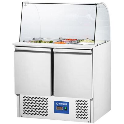 Stalgast STARLINE Saladette mit Glasaufsatz und zwei Türen, GN1/1, 240 L, ohne Aufkantung; 90x130x70.5 cm (BxHxT); silber Stalgast STARLINE Saladette mit Glasaufsatz und zwei Türen, GN1/1, 240 L, ohne Aufkantung; 90x130x70.5 cm (BxHxT); silber