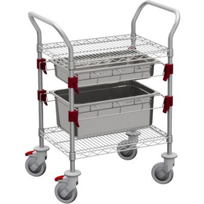 QUATRO Funktionaler Küchenwagen mit Schiebegriffen und höhenverstellbaren Schienen für GN - Behälter; 61x45x109 cm (BxTxH); silber QUATRO Funktionaler Küchenwagen mit Schiebegriffen und höhenverstellbaren Schienen für GN - Behälter; 61x45x109 cm (BxTxH); silber