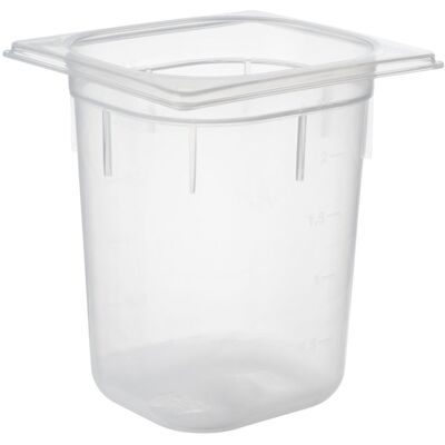 APS GN 1/6 Behälter 17,6 x 16,2 cm, Tiefe: 200 mm; Größe GN 1/6, 2800 ml, 17.6x16.2x20 cm (LxBxT); transparent APS GN 1/6 Behälter 17,6 x 16,2 cm, Tiefe: 200 mm; Größe GN 1/6, 2800 ml, 17.6x16.2x20 cm (LxBxT); transparent
