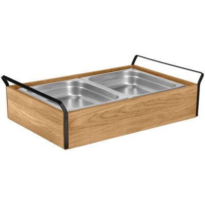VEGA Buffet Kühltablett Esino mittel, Edelstahl 2x 1/2; GN 1/1, 61.9x38.6x16.9 cm (LxBxH); eiche/schwarz/edelstahl; rechteckig VEGA Buffet Kühltablett Esino mittel, Edelstahl 2x 1/2; GN 1/1, 61.9x38.6x16.9 cm (LxBxH); eiche/schwarz/edelstahl; rechteckig