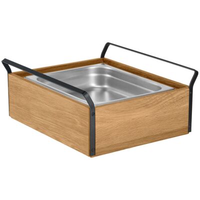 VEGA Buffet Kühltablett Esino mittel, Edelstahl 1/2; GN 1/2, 35.4x38.6x16.9 cm (LxBxH); eiche/schwarz/edelstahl; rechteckig VEGA Buffet Kühltablett Esino mittel, Edelstahl 1/2; GN 1/2, 35.4x38.6x16.9 cm (LxBxH); eiche/schwarz/edelstahl; rechteckig