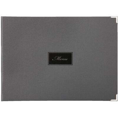 VEGA Speisekarte Oscar mit Prägung MENU A4 quer; DIN A4, 33.1x24.8 cm (BxH); grau; 6 Seiten VEGA Speisekarte Oscar mit Prägung MENU A4 quer; DIN A4, 33.1x24.8 cm (BxH); grau; 6 Seiten