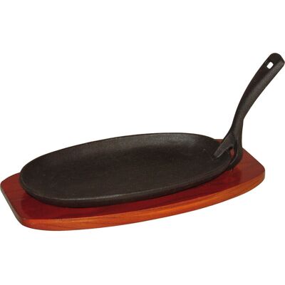 Stalgast Servierpfanne aus Gusseisen mit Holzuntersetzer; 24x2.5 cm (BxH); schwarz; oval Stalgast Servierpfanne aus Gusseisen mit Holzuntersetzer; 24x2.5 cm (BxH); schwarz; oval