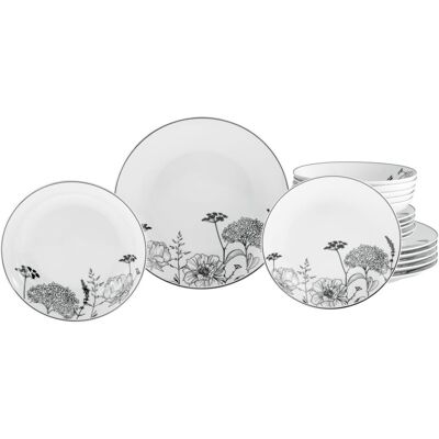 Creatable Luna Black Flower 18-tlg Porzellan-Geschirrset - Tellerset Creatable Luna Black Flower 18-tlg Porzellan-Geschirrset - Tellerset