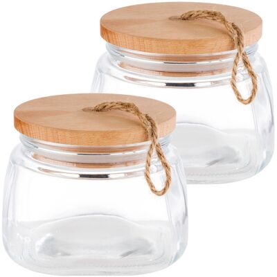 APS Vorratsglas WOODY, mit Holzdeckel; 1000 ml, 14x14x11 cm (LxBxH); transparent; 2 Stück / Pack APS Vorratsglas WOODY, mit Holzdeckel; 1000 ml, 14x14x11 cm (LxBxH); transparent; 2 Stück / Pack