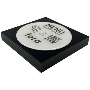 PRODUCTMATE Tischaufsteller liegend schräg mit QR-Code Aufkleber glänzend und NFC-Chip; 11x11 cm (BxH); schwarz; 25 Stück / Pack PRODUCTMATE Tischaufsteller liegend schräg mit QR-Code Aufkleber glänzend und NFC-Chip; 11x11 cm (BxH); schwarz; 25 Stück / Pack