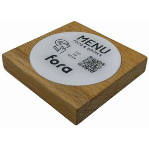 PRODUCTMATE Tischaufsteller liegend schräg mit QR-Code Aufkleber glänzend und NFC-Chip; 11x11 cm (BxH); buche/braun; 25 Stück / Pack PRODUCTMATE Tischaufsteller liegend schräg mit QR-Code Aufkleber glänzend und NFC-Chip; 11x11 cm (BxH); buche/braun; 25 Stück / Pack