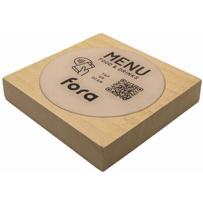 PRODUCTMATE Tischaufsteller liegend schräg mit QR-Code Aufkleber glänzend und NFC-Chip; 11x11 cm (BxH); ahorn/weiß; 25 Stück / Pack PRODUCTMATE Tischaufsteller liegend schräg mit QR-Code Aufkleber glänzend und NFC-Chip; 11x11 cm (BxH); ahorn/weiß; 25 Stück / Pack