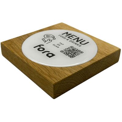 PRODUCTMATE Tischaufsteller liegend schräg mit QR-Code Aufkleber glänzend und NFC-Chip; 11x11 cm (BxH); eiche; 25 Stück / Pack PRODUCTMATE Tischaufsteller liegend schräg mit QR-Code Aufkleber glänzend und NFC-Chip; 11x11 cm (BxH); eiche; 25 Stück / Pack