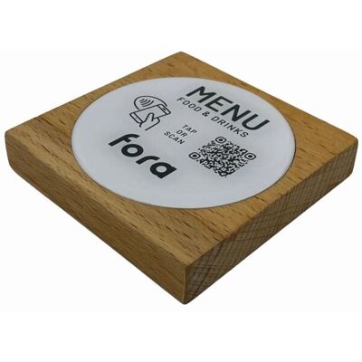 PRODUCTMATE Tischaufsteller liegend schräg mit QR-Code Aufkleber glänzend und NFC-Chip; 8.5x8.5 cm (BxH); buche/braun; 25 Stück / Pack PRODUCTMATE Tischaufsteller liegend schräg mit QR-Code Aufkleber glänzend und NFC-Chip; 8.5x8.5 cm (BxH); buche/braun; 25 Stück / Pack