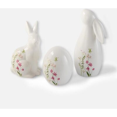 bonprix Deko-Figuren Hasen und Ei mit Blumen Dekor (3-tlg. Set) weiß bonprix Deko-Figuren Hasen und Ei mit Blumen Dekor (3-tlg. Set) weiß