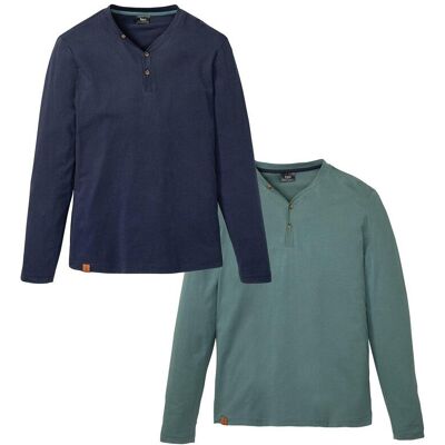 bonprix Langarm-Henleyshirt aus reiner Bio-Baumwolle (2er Pack) blau 56 bonprix Langarm-Henleyshirt aus reiner Bio-Baumwolle (2er Pack) blau 56